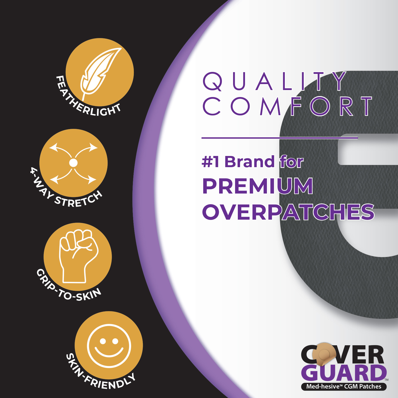 CoverGuard CGM Overpatch For Omnipod 5 Insulin Pod - Black Cross-strap Design, 25-Count, Waterproof Adhesive, Anti-Fray, Easy Application & Removal