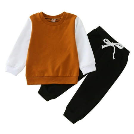 

Toddler Outfit Sets For Teens Boys Girls Winter Long Sleeve Patchwork Colour Tops Pants 2Pcs Kids Clothes Suit