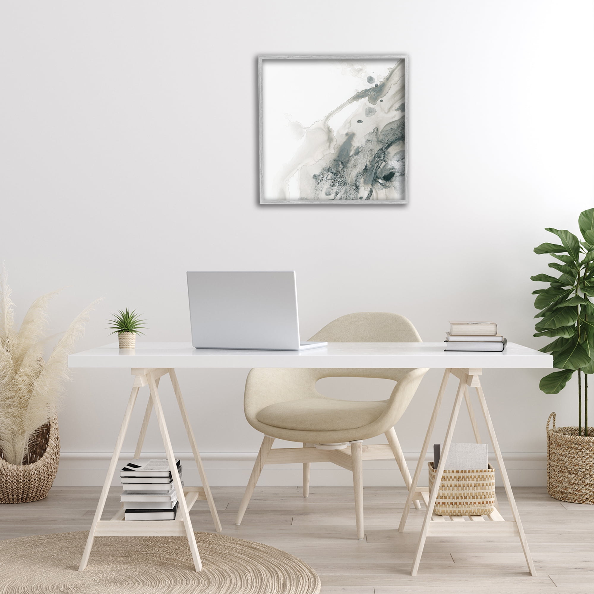 Stupell Industries Grey Splash on White Abstract Painting Gray Framed Art Print Wall Art, 24 x 24