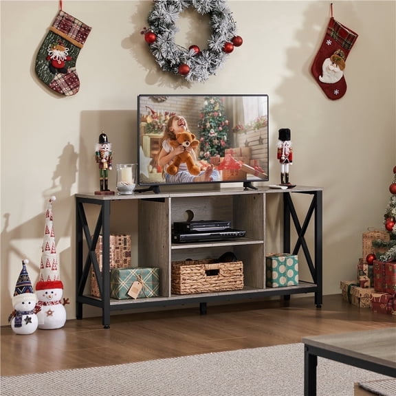 Yaheetech 47in Wide Rustic Style TV Stand TV Console Table with Storage for 55-Inch TVs Gray