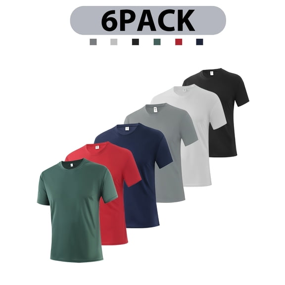 6-piece set of 2026 new men's casual sports T-shirts - breathable and skin-friendly, available in multiple colors, solid color versatile short sleeves, suitable for daily life and sports