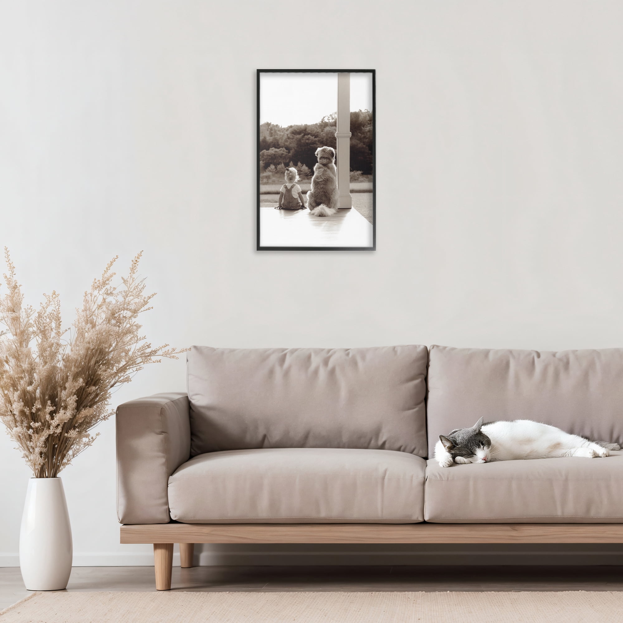 Stupell Industries Child And Dog Friendship Black Framed Giclee Art, design by Kendra Dew