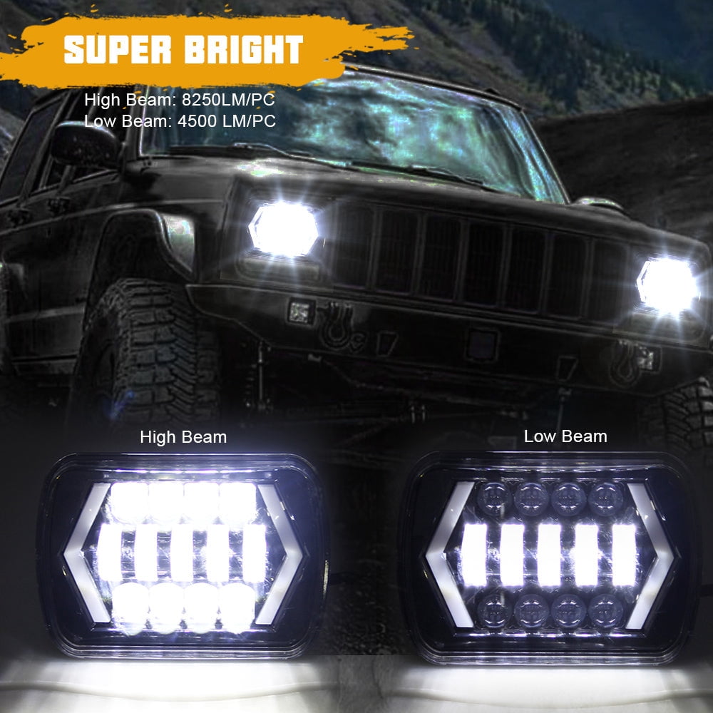 Sunpie 5x7 7x6  Led Headlight 85W with High Low Beam DRL H6054 5054 Rectangular Sealed Beam for Jeep Wrangler YJ 6054 H5054 Cherokee XJ Truck (2pcs/set)