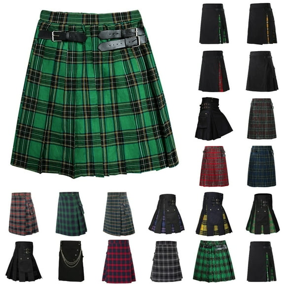 Mens Kilt Men's Traditional Scottish Kilt Modern Highland Casual Kilt Tactical Kilts with Adjustable Straps Blue L