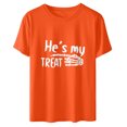 thumbnail image 4 of Hinvhai He Is My Treat Skull Hand Direction Halloween Drop Sleeve Vintage Print Loose Short Sleeve Men's and Women's Top Orange 12(XXL), 4 of 5
