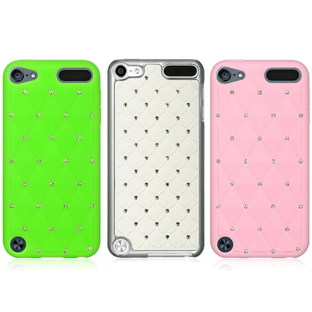 Media Player Accessories Dream Wireless iPod Touch 5,6 Green and Pink and White Diamond Studded Chrome iPod Touch 5