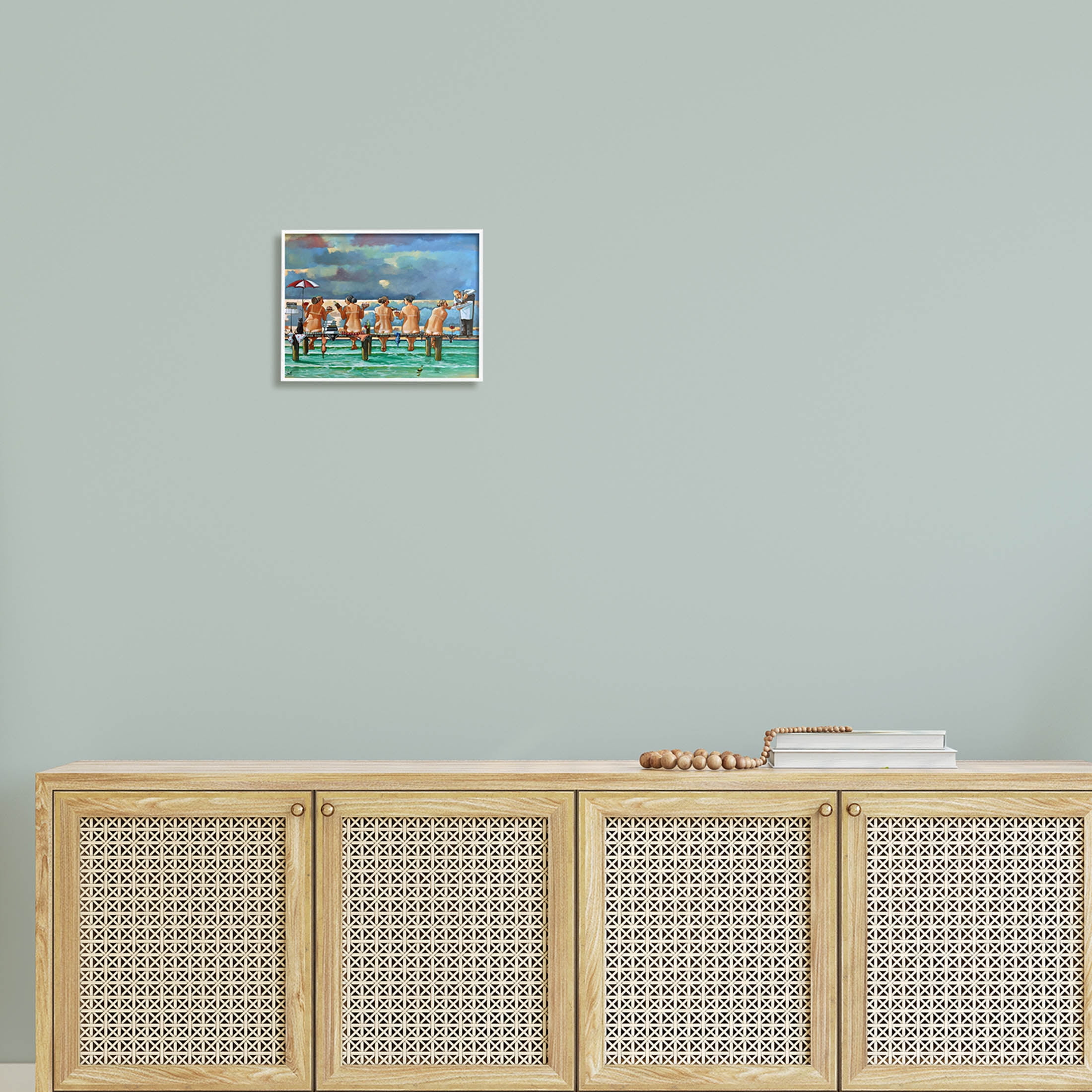 Beach Dock Women Summer Fun Coastal Painting White Framed Art Print Wall Art