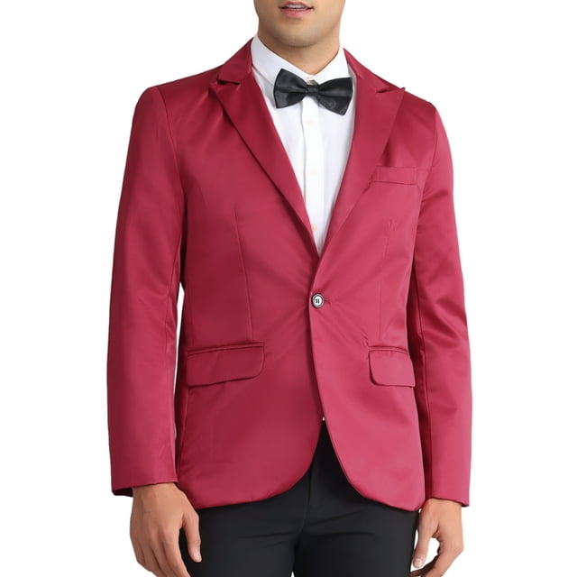 INSPIRAR CHIC Trajes de Hombre Formales de Color Sólido con Manga Larga, Solapa Pico, Ajuste Slim, Blazers de Un Solo Botón en Color Burdeos