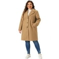 thumbnail image 3 of DARING DIVA Women's Plus Size Mid Length Notch Lapel Pea Coat 1X Camel, 3 of 6