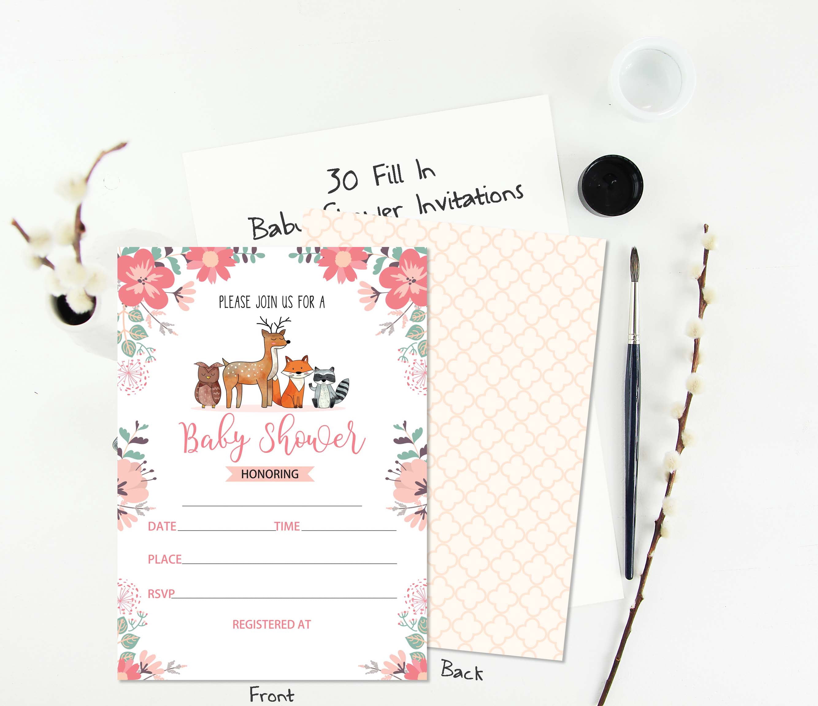 Inkdotpot 30AnimalsBaby Shower Invitation Cards-Gender Neutral-Fill In The Blank Invites