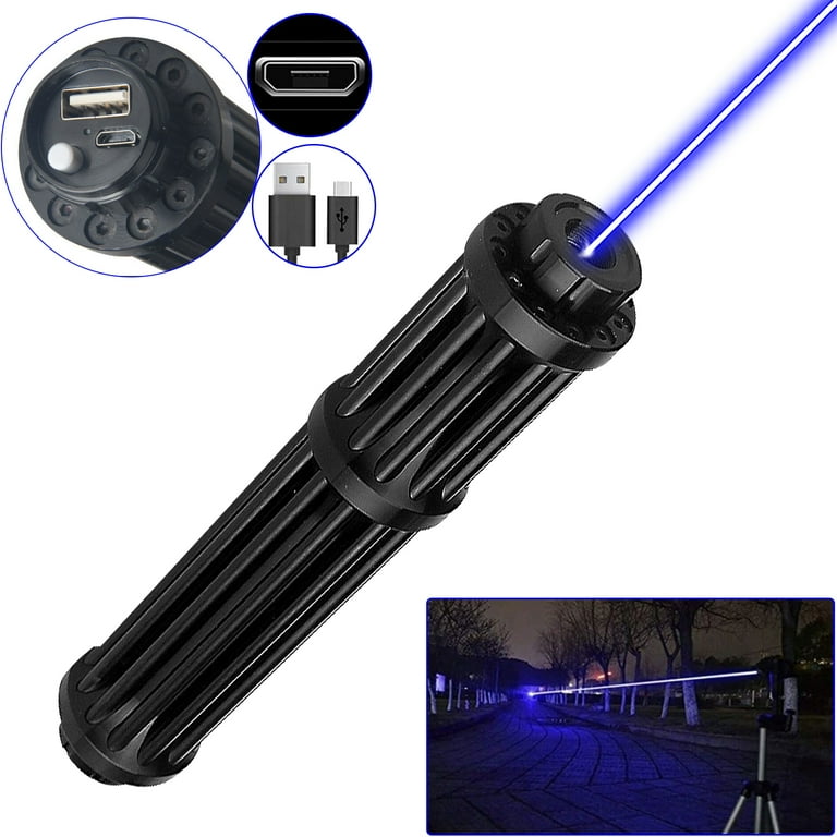 High Power Burning Laser Pointer Flashlight, Long Range Adjustable Focus  Blue Laser Pointer, Portable USB Rechargeable for Night Astronomy Camping