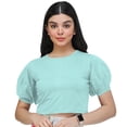 thumbnail image 1 of eloria Women's Casual Blouse Tops, Ruffle Puff Sleeve, Round-Neck Top Color: Sky Blue | Size: S, 1 of 6