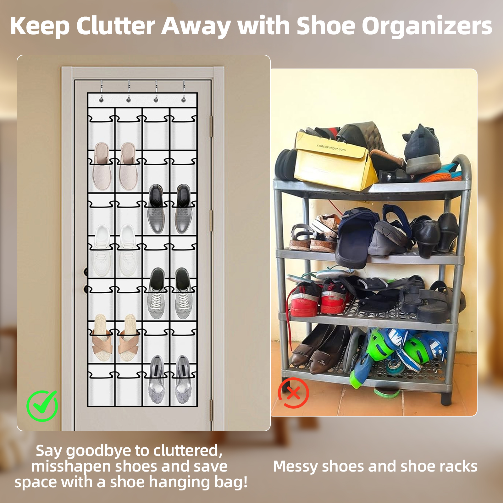 torio Over-the-Door Shoe Organizer, 28 Pockets, White photo 5