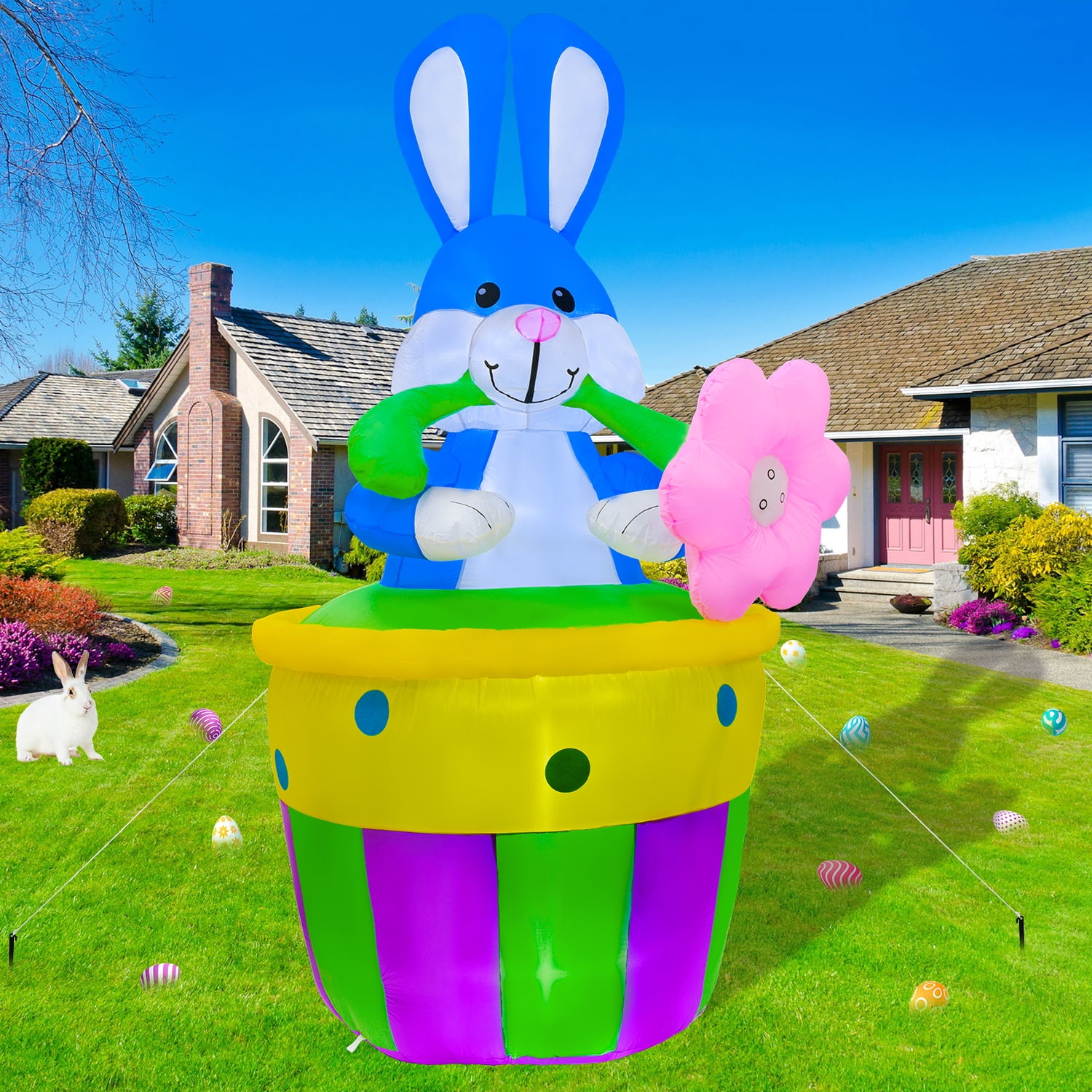 Easter Inflatable Decorations 8FT Inflatable Bunny with Basket