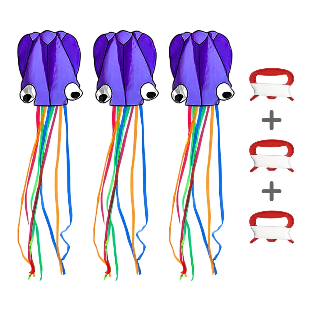 Kepooman 3 PCS Outdoor Large Octopus Kite with Long Colorful Tail, 27.55" * 157.48", Purple Kepooman 3 PCS Outdoor Large Octopus Kite with Long Colorful Tail, 27.55" * 157.48", Purple