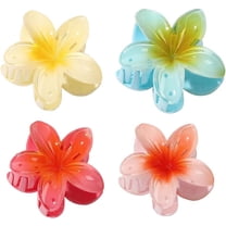 4Pcs Bright Colorful Flower Claw Clips Hawaiian Plumeria Flower Hair Clips Strong Hold Non-slip Jaw Clips Hair Accessories for Women Girls Thick Thin Hair