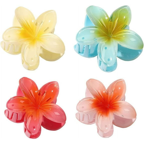 4Pcs Bright Colorful Flower Claw Clips Hawaiian Plumeria Flower Hair Clips Strong Hold Non-slip Jaw Clips Hair Accessories for Women Girls Thick Thin Hair
