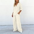 thumbnail image 5 of Guieoi Matching Outfits for Women Fashion Solid Color V-Neck Long-Sleeve Pocket Pants Top/Shirt Set White L, 5 of 6