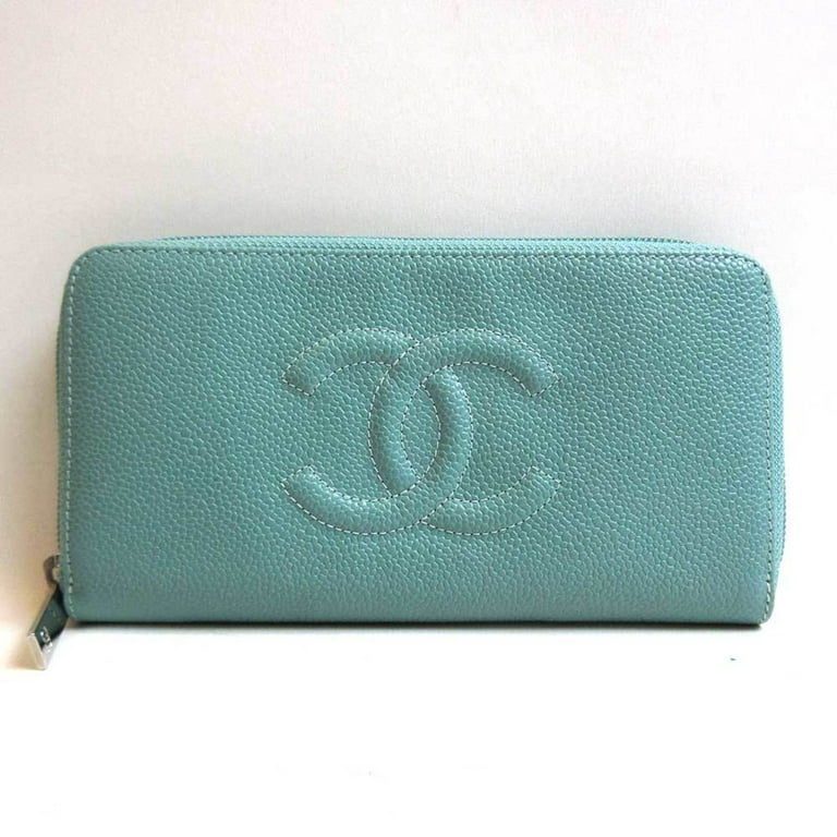 used Pre-owned Chanel Wallet Long Caviar Skin Coco Mark Round Zipper Green Series Chanel (Good), Adult Unisex, Size: (HxWxD): 10.5cm x 19.5cm x 2.5cm