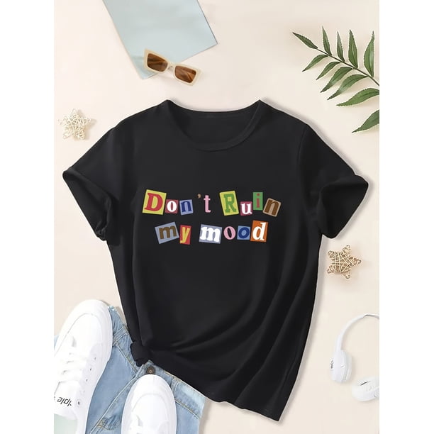 Summer Chic Girls' T-Shirt with Cartoon & Letter Design - Casual, Breathable Cotton, Machine Washable - Perfect for Play & Casual Attire