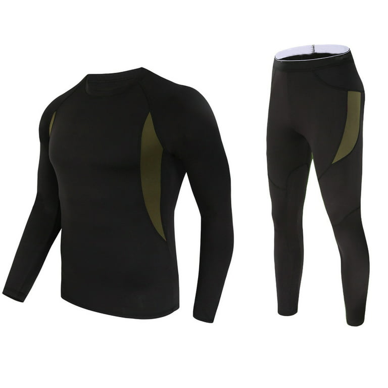 Mens Thermal Underwear Set,Long Sleeve Long Johns Solid Color