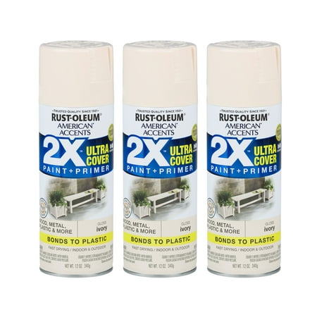 (3 Pack) Rust-Oleum American Accents Ultra Cover 2X Gloss Ivory Spray Paint and Primer in 1, 12 (Best Way To Get Spray Paint Off Car)