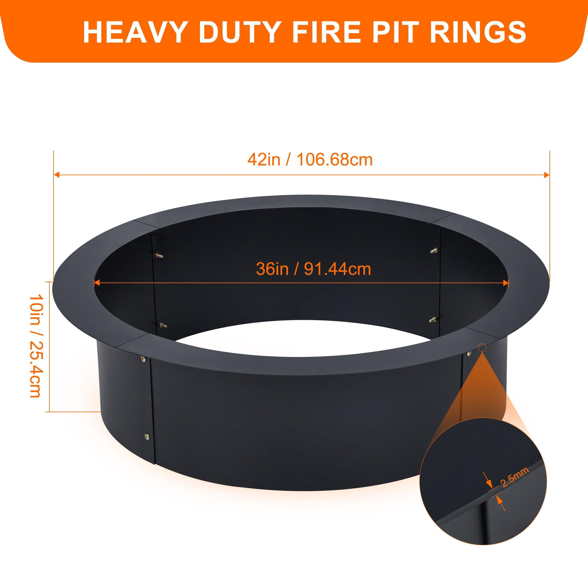 Huisuilinss Fire Pit Ring,Outdoor 2.5MM Steel Firepit Ring Large Bonfire Fire Pit Insert Round,Above In-Ground Fire Pit,Heavy Duty Matel Steel Campfire Ring for Garden,Yard,Patio,Camping