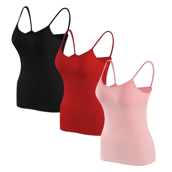 DJskiyers 3 PC Undershirt For Women Long Length Camisole Tops Soft Tank Tops with Built in Bras Fit Spaghetti Straps Tops