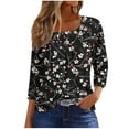 thumbnail image 2 of Sokhug 3/4 Sleeved Shirts Blouse Square Neck Pleated Floral Printed T-shirt Casual Tops for Women, 2 of 5