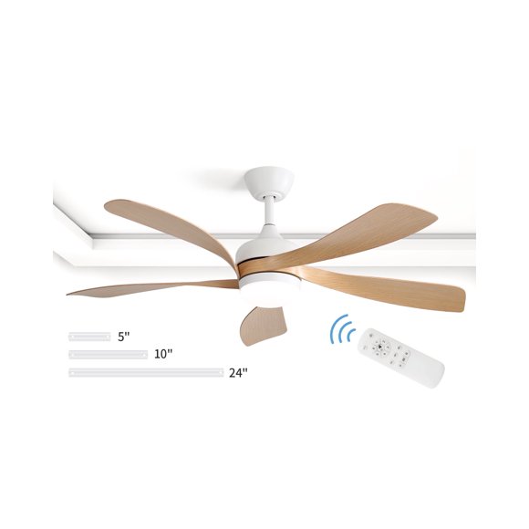 Sofucor 52 Inch Ceiling Fans with Lights and Remote, Outdoor Ceiling Fan with Light 6-Speed 3 CCT 3-Timer, Low Profile Ceiling Fan 5 Blade Noiseless Reversible DC Motor for Living Room Bedroom Patio