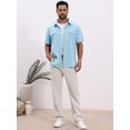thumbnail image 5 of DARING DIVA Men's Linen Chest Pockets Short Sleeves Button Down  Shirt XL Sky Blue, 5 of 7