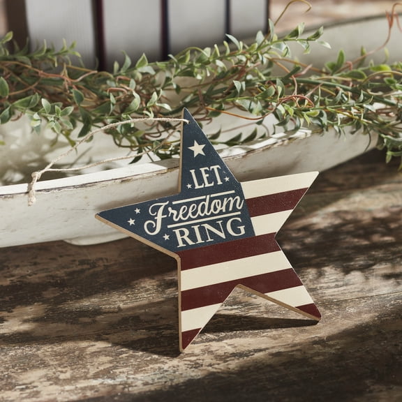 VHC Brands Patriotic My Country Let Freedom Ring MDF Star Ornament 6x6x0.25, Fourth of July Decorations, Americana Ornament, Independence Day Decor