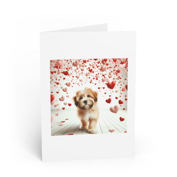 DistinctInk Greeting Card / Note Card - Valentine's Day Tibetan Terrier Puppy - PACK of 10