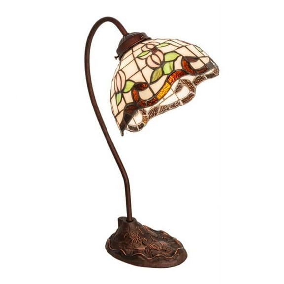 Meyda Tiffany 247780 Roseborder 17" Tall Gooseneck Table Lamp - MultiColor