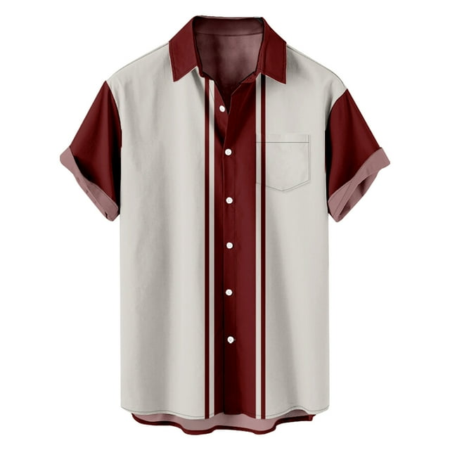 Cinvoph T-Shirts d'Été pour Hommes Col Rond Imprimé Manches Courtes Col Rabattu Blouse Décontractée Ample Bureau