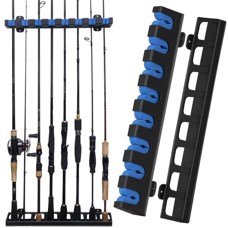 THKFISH Fishing Rod Holders Fishing Rod Rack Wall Mount Vertical Fishing Pole Holders for Garage Room Boats Store 8 Fishing Rod Combos 1pair blue