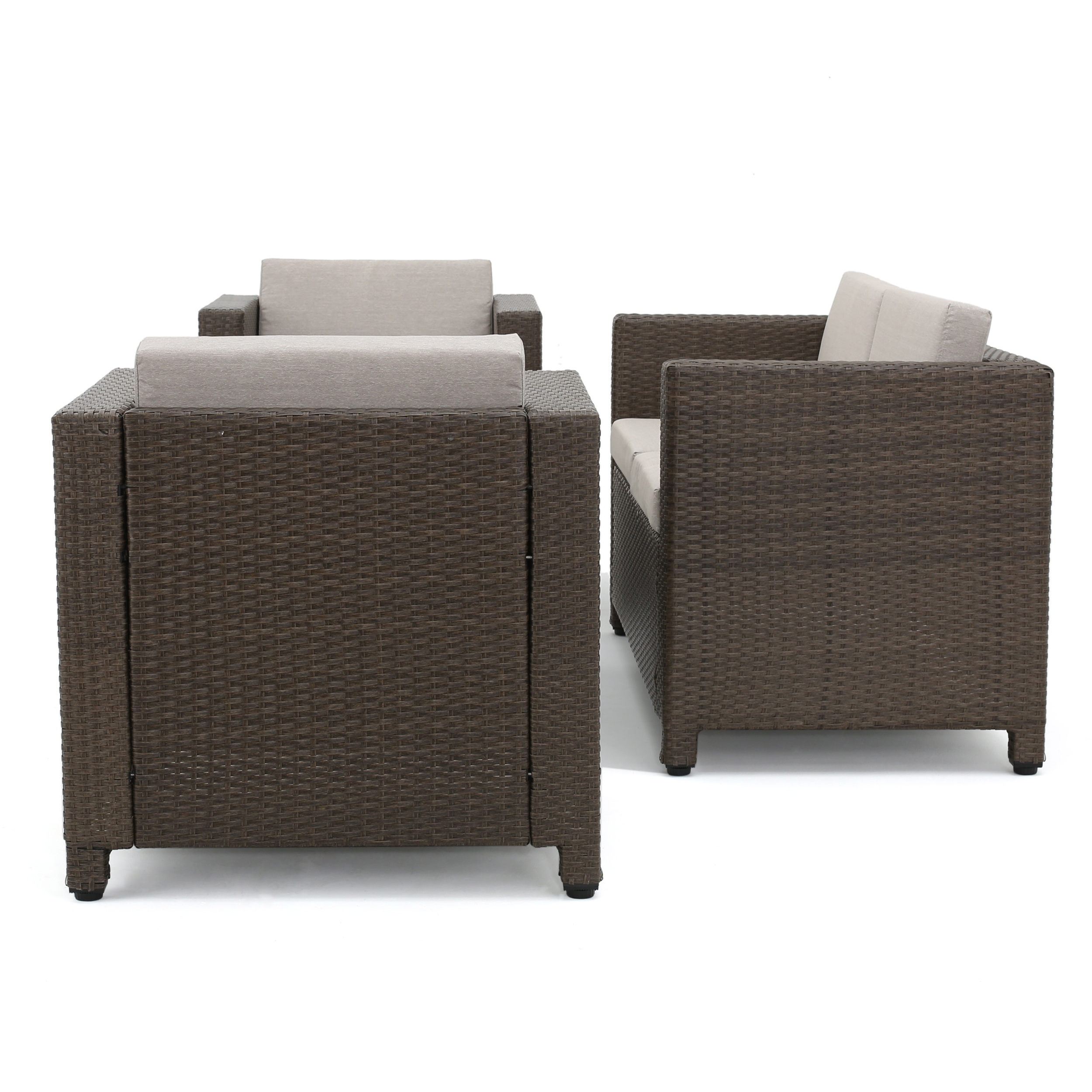 Cascada 4 Piece Wicker Chat Set with Cushions and Cover, Brown, Ceramic Grey