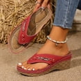 thumbnail image 4 of Rokment Women's Orthopedic Wedges Dressy Sandals Trendy Casual Leather Platform Flip Flops with Arch Support Beach Comfortable Walking Slip on High Heels Slides Shoes C Size 7.5, 4 of 7