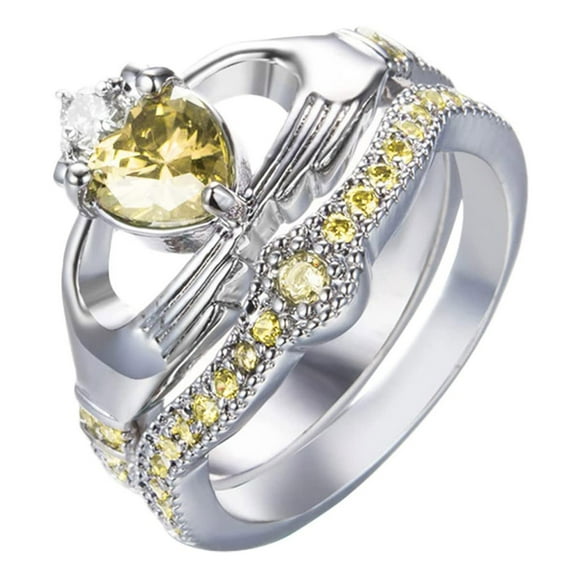 EGNMCR Rings White Stone Luxury Cut, Hand Holding Heart-Shaped Crown Hand Jewelry, Women's Wedding, Wedding Engagement the ring