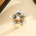 thumbnail image 4 of Pearl Flower Open Statement Ring for Women Gold Tone Handmade Adjustable Expandable Wrap Finger Band Engagement Promise Ring Comfort Fit Wedding Band Dainty Holiday Jewelry, 4 of 6