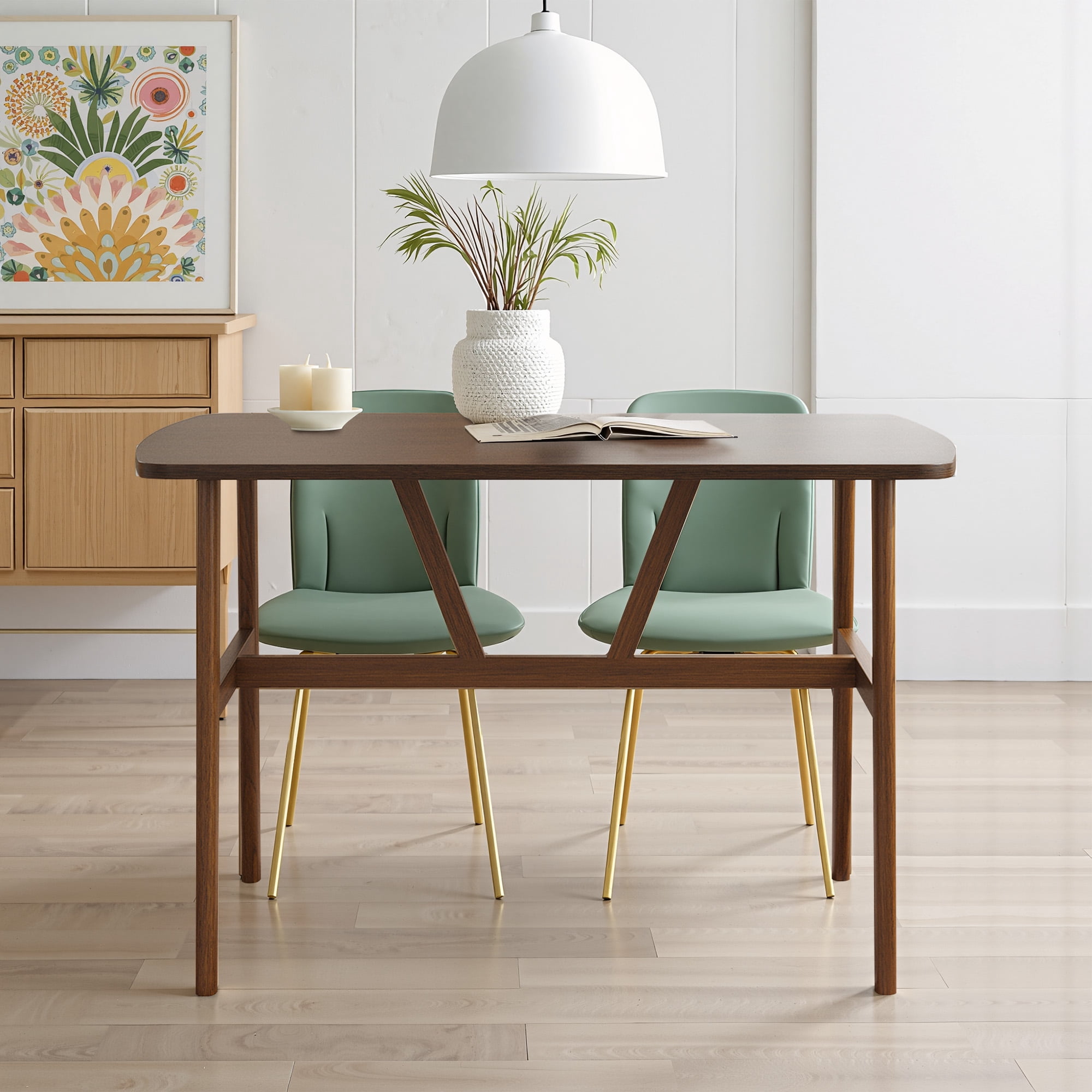 MAYEERTY 47" Modern Rectangular Wood Dining Table, Metal Frame, Fits 4-6, for Kitchen/Dining Room, Nature