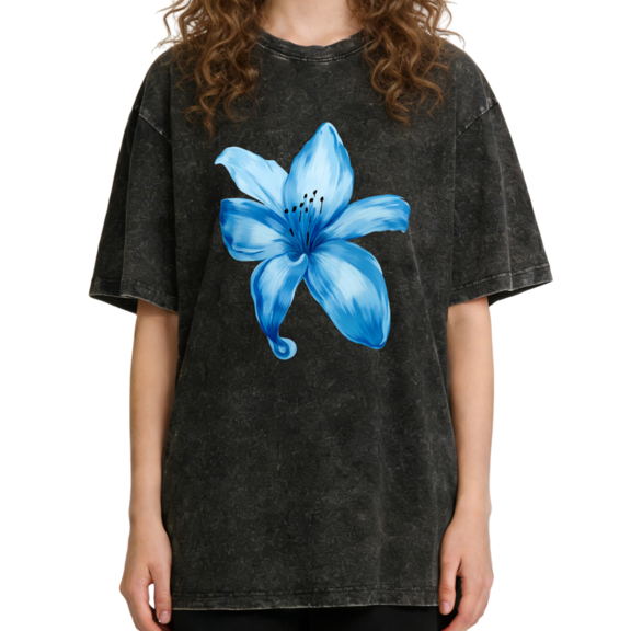 UNISHE Women's Watercolor Blue Lily Floral Vintage Washed T-Shirt Short Sleeve Distressed Relaxed Fit Tee