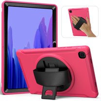 Dteck Case for Samsung Galaxy Tab A7 10.4" SM-T500 T505 (2020 Released),Shockproof Three-Layer Heavy Duty Protector Rubber Hard Back Kickstand Hand Strap Cover 10.4-inch,Rose