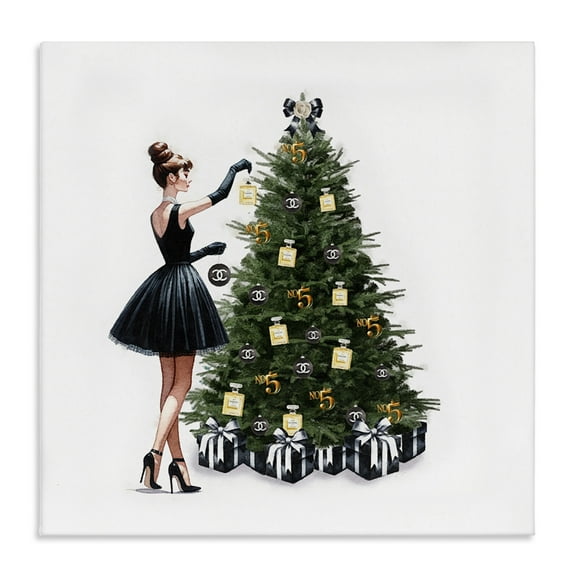 Stupell Industries Trendy Christmas Tree Holiday Painting Gallery Wrapped Canvas Art Prints Wall Art, 17 x 17