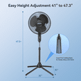 thumbnail image 4 of Shinic 16" 3-Speed Oscillating Pedestal Fan with Folding Base, Adjustable Height and Tilt,41"- 47", Black, 4 of 10