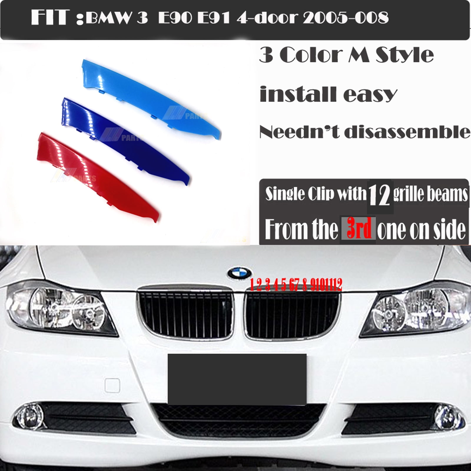 iJDMTOY Exact Fit ///M-Colored Grille Insert Trims Compatible with  2007-2010 BMW E92/E93 Pre-LCI 3 Series 2-Door Coupe 325i 328i 330i 335i  with 14-Beam ONLY - Yahoo Shopping