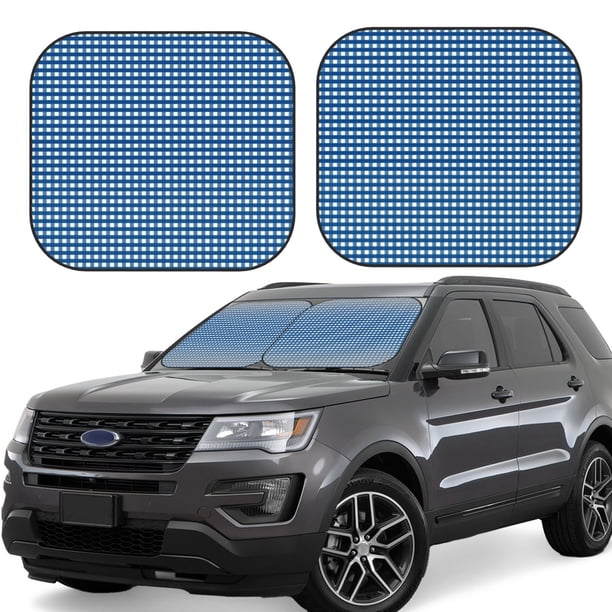 Fotbe Blue Gingham Juego de 2 Piezas de Parasoles para Parabrisas | Bloqueador Solar para Auto | Accesorios Plegables para Protección Solar Interior-Medium