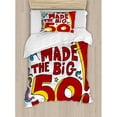 thumbnail image 3 of 50th Birthday Decorations King Size Duvet Cover Set, Colored Floral Design Fun Cartoon Like Display Birthday Message, Decorative 3 Piece Bedding Set with 2 Pillow Shams, Multicolor, by Ambesonne, 3 of 3
