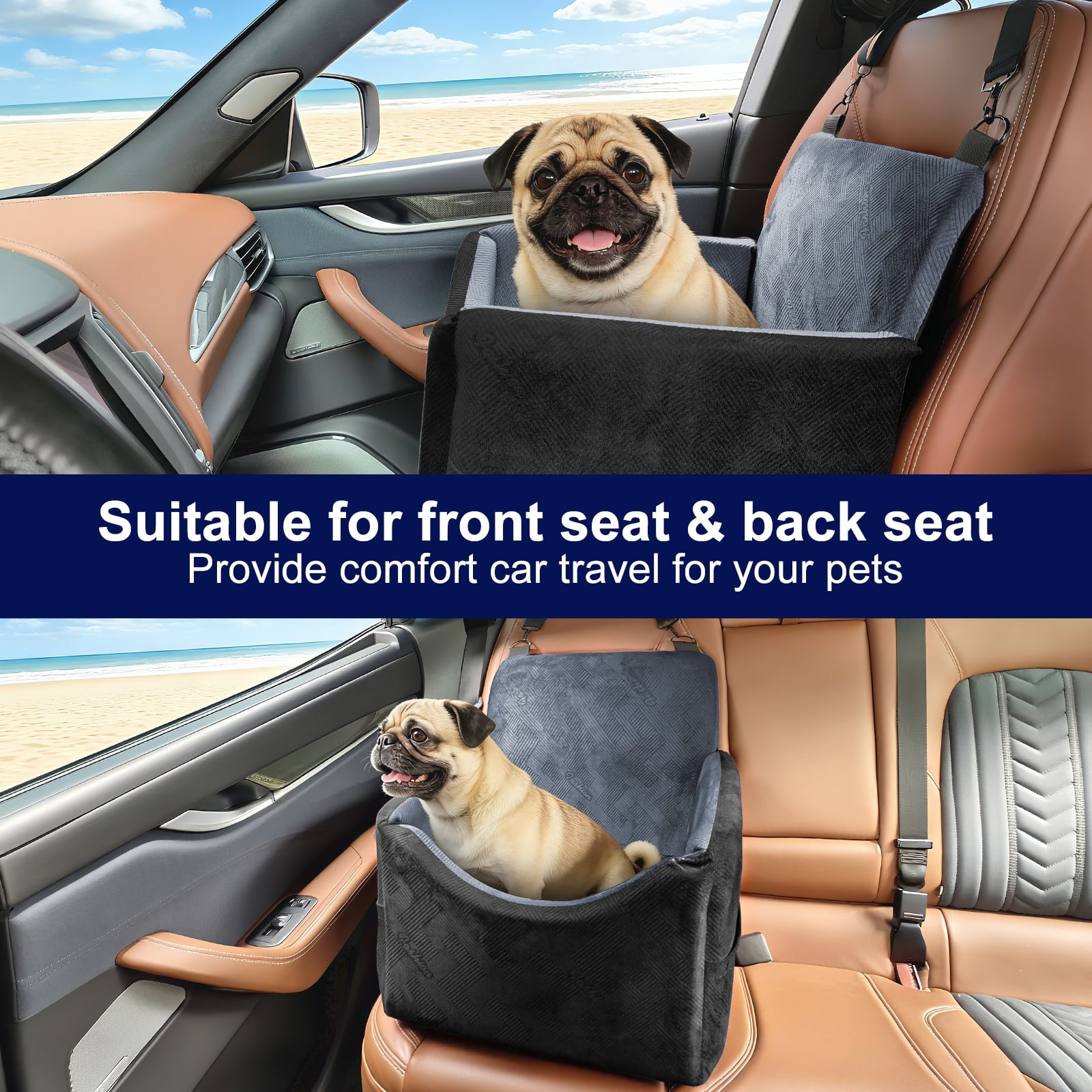 Dog Booster Car Seat for Small/Medium Dogs, Washable Dog Car Seats with Detachable Cover, Memory Foam Puppy Car Seat, Portable Pet Car Seat, Safety Belts, Storage Pockets, up to 30 lbs, Medium(Black)