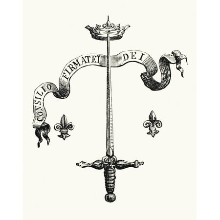 Red Crown Lye Coat Of Arms Of The Family Of Joan Of Arc Alias Du Lye The Blade Of A Silver Sword The Point Supporting A Golden Crown And Flanked With Two Fleurs-De-Lis With The Motto Consilio Firmatei Dei This Coat ()